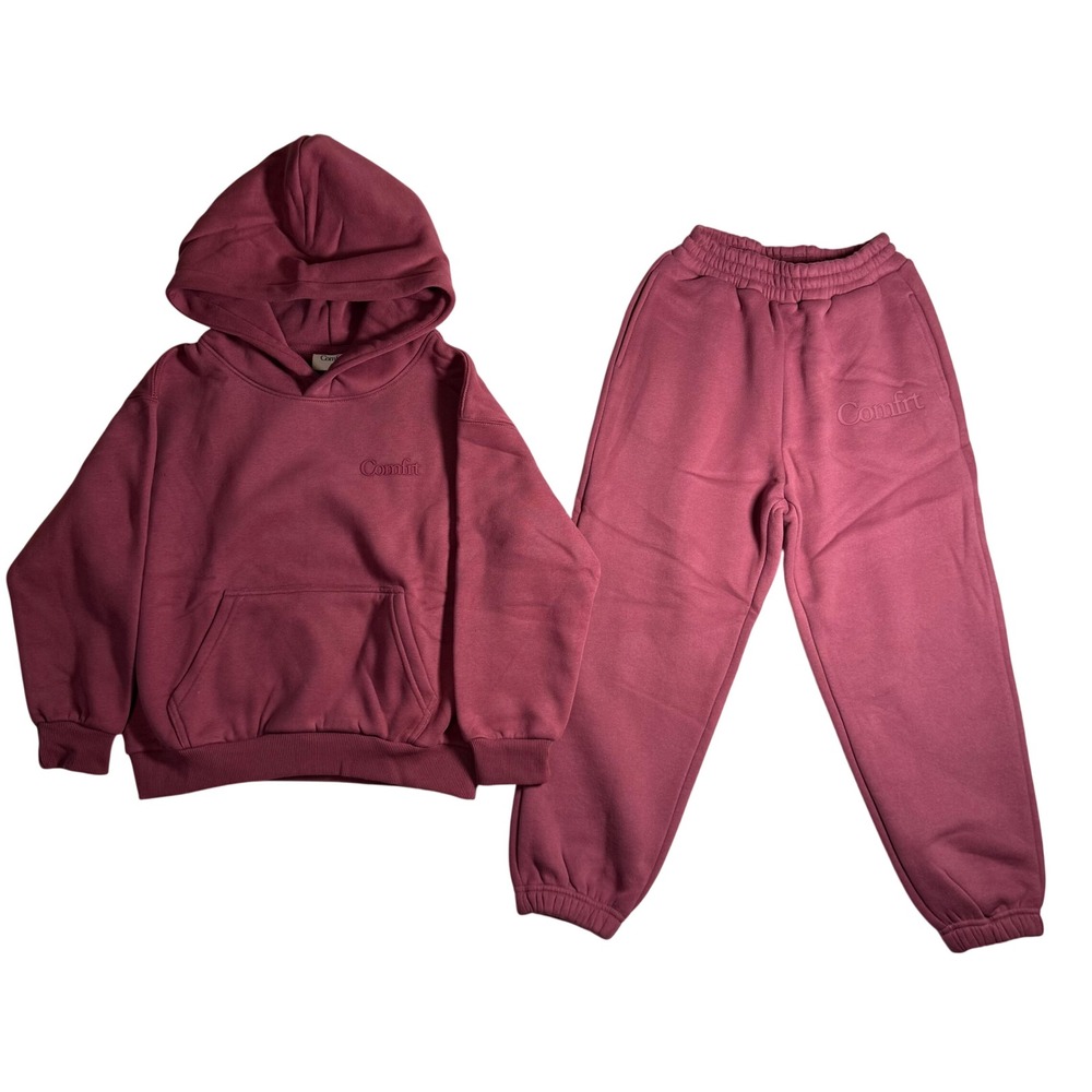 Comfrt Kids Minimalist Hoodie Sweatpants Set Small Berry Pink NEW